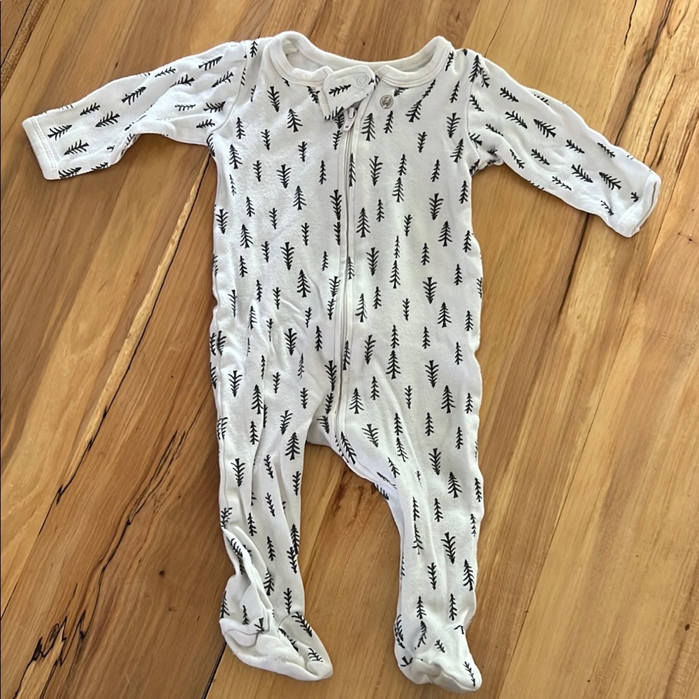 White and Black Footie One Piece with Lightning Print
